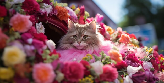gato e flores gato rosa em flor