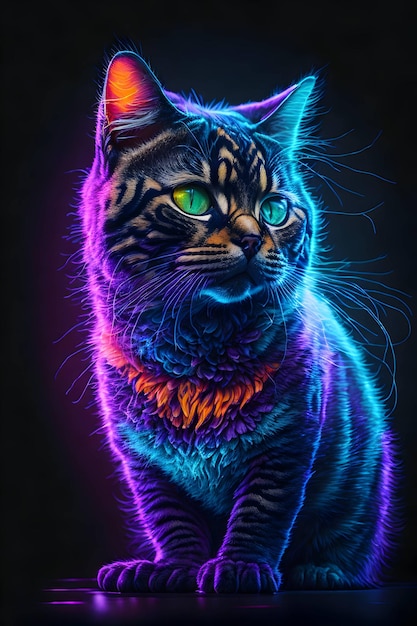 gato con efecto de luz de neón en el fondo