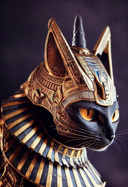 Gato egípcio em ouro com ornamentos de ouro. mitologia e adoração de gatos criados com tecnologia Generative AI