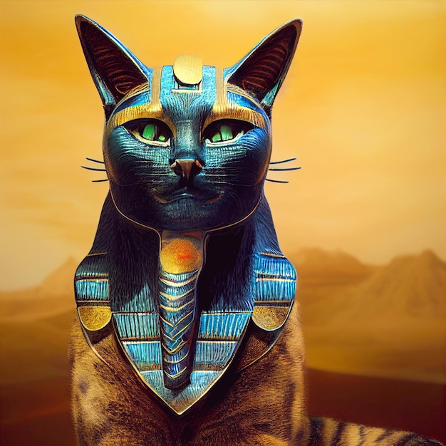 gato egípcio ilustração 3d gato faraó múmia sarcófago realista antigo egito arte cultura visualização 3d símbolo da velha esfinge estátua