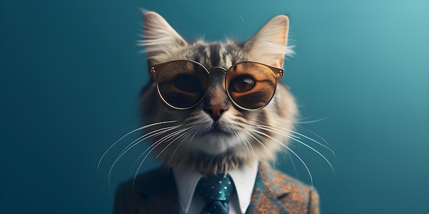 Foto gato elegante con gafas de sol deportivas y un traje elegante con corbata foto de stock concepto animales estilo de moda gafas de sol traje