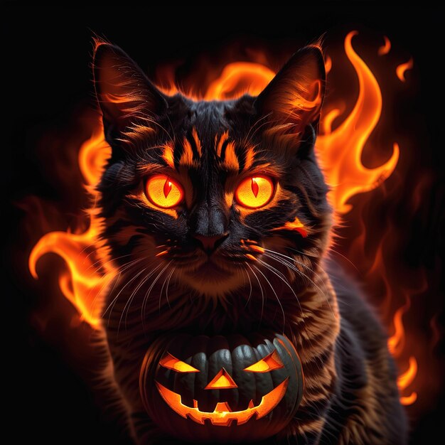 gato em abóbora com vela ardente fundo de Halloween