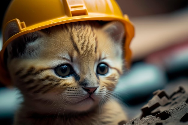 Gato em um capacete em um ambiente urbano Generative AI