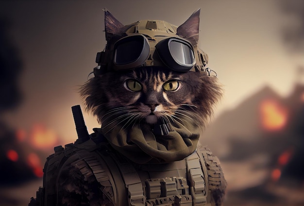 Gato em uniforme militar IA generativa