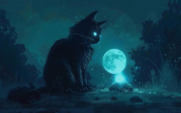 Foto el gato encantador a la luz de la luna