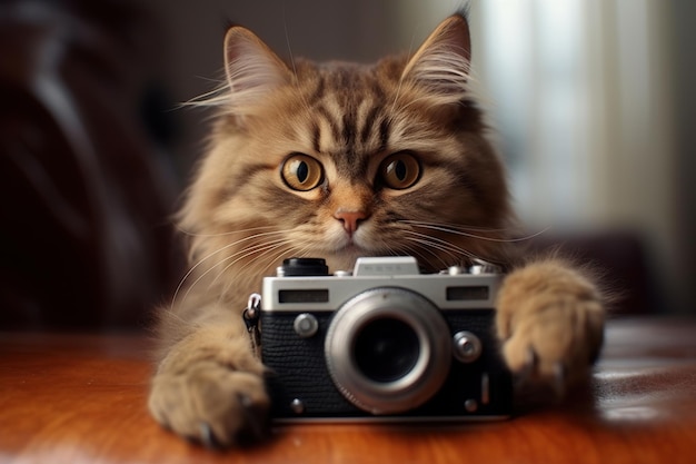 Gato engraçado com uma câmera