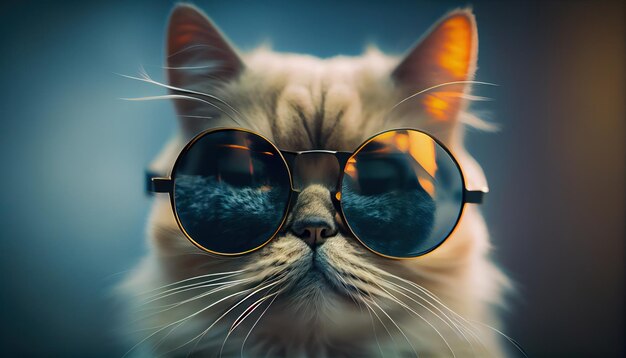 Gato engraçado em óculos de sol elegantes, IA isolada realista gerada