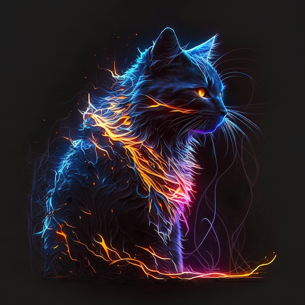 Gato escuro com cores neon Generative AI technology