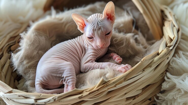Gato esfinge en una canasta
