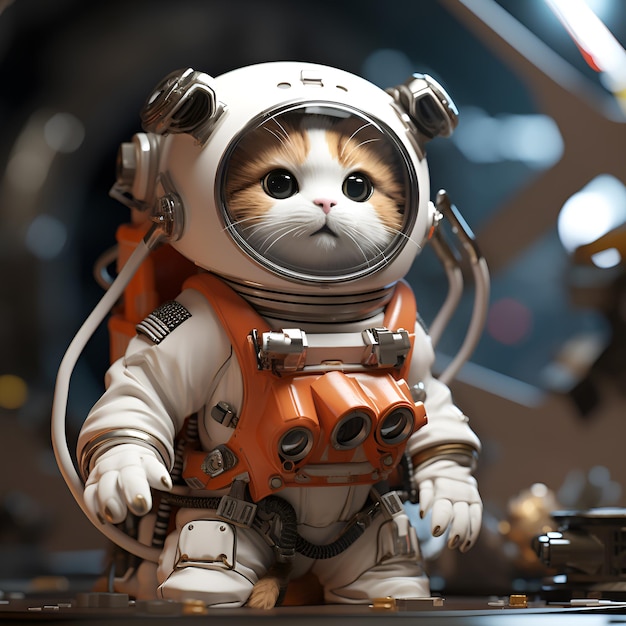 Foto gato espacial lindo vestido con traje de astronauta ia generativa