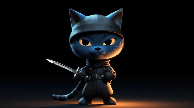 Un gato con una espada en la mano.