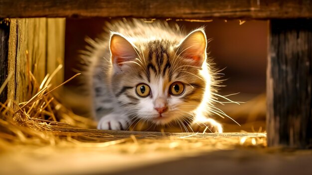 Gato esperando escondido por uma besta de caça de presas feita com ilustração de alta qualidade de IA generativa