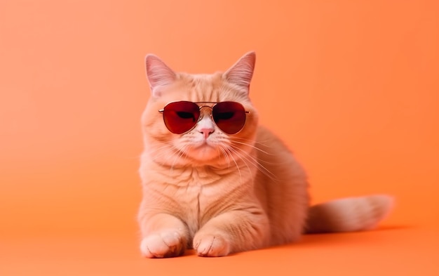 Gato esponjoso con gafas de sol sobre un fondo de melocotón AI AI generativa