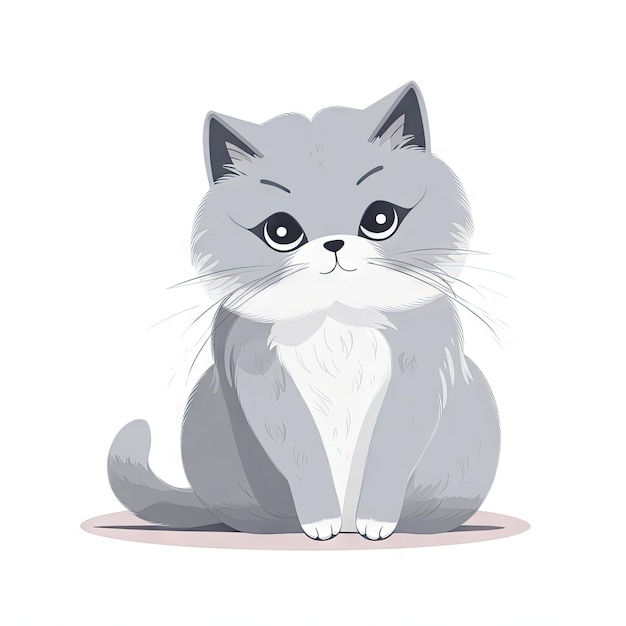 Gato esponjoso sentado en posición vertical Una ilustración simple