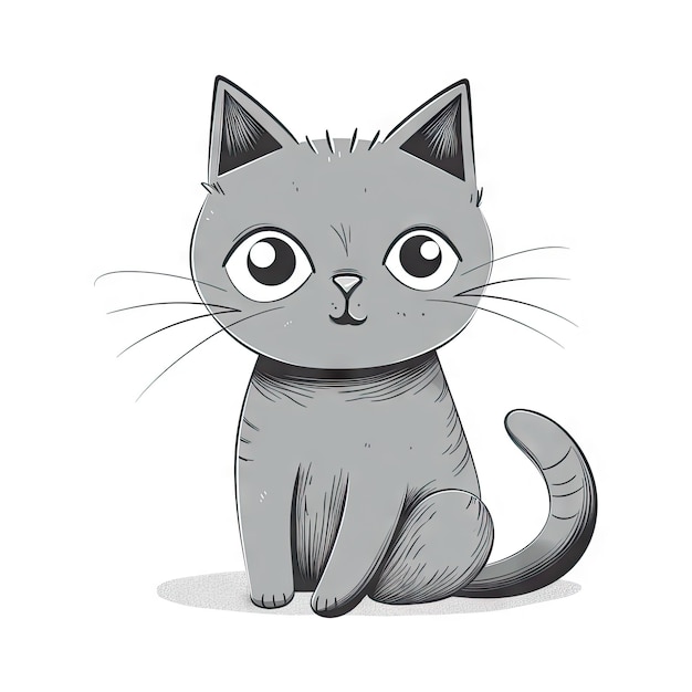 Gato esponjoso sentado en posición vertical Una ilustración simple