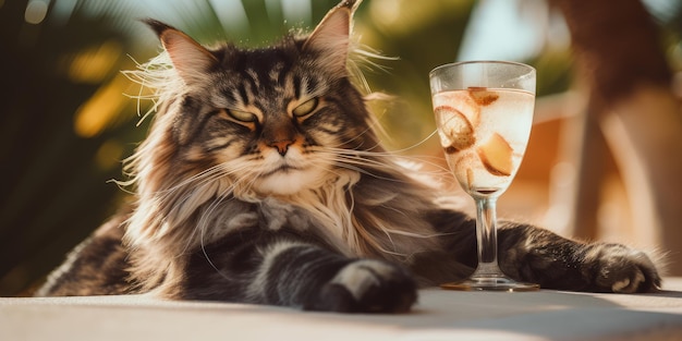 Gato está de férias de verão no resort à beira-mar e descanso relaxante na praia de verão do Havaí