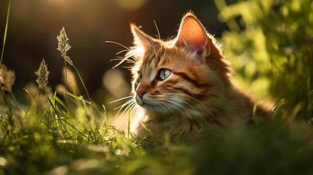 un gato está sentado en el césped y mirando a la cámara