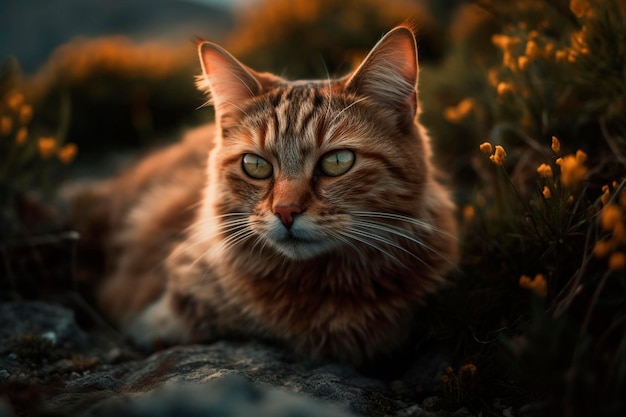 El gato está sentado en la hierba IA generativa