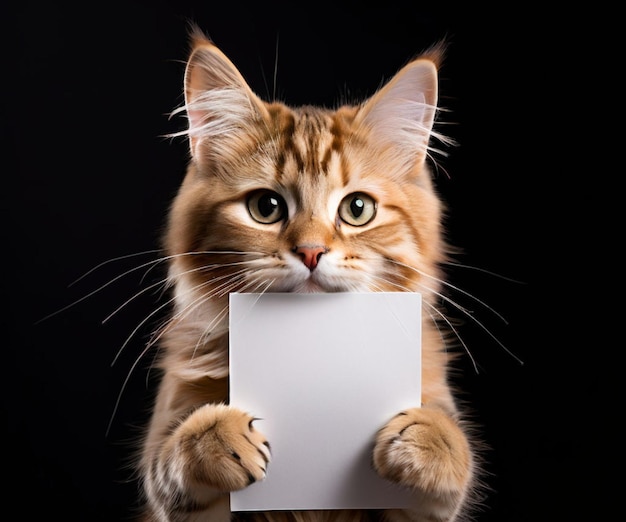 El gato está sosteniendo una bandera blanca para las notas