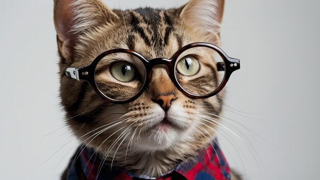 El gato estilizado con gafas y camisa exuda encanto intelectual