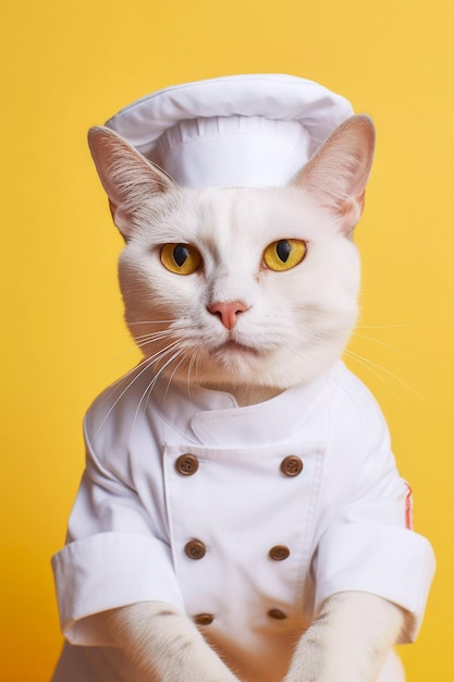 Gato estilo anos 70 vestido com IA de um chef gerado