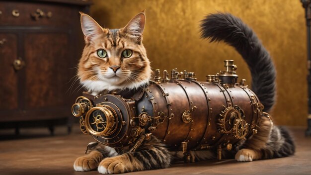 Un gato de estilo steampunk con un sombrero Retrato de mascota