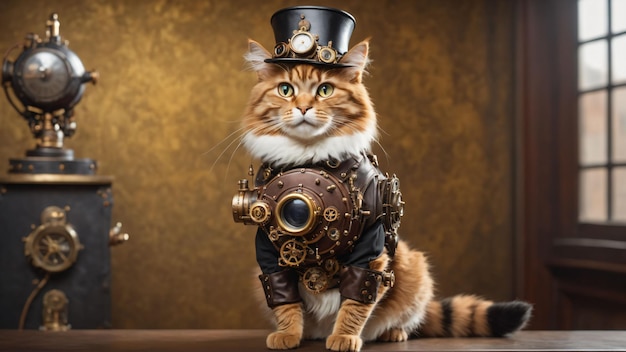 Un gato de estilo steampunk con un sombrero Retrato de mascota