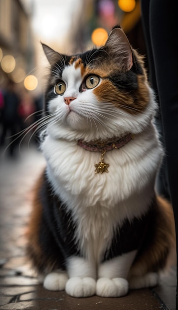 Un gato con una estrella en el cuello