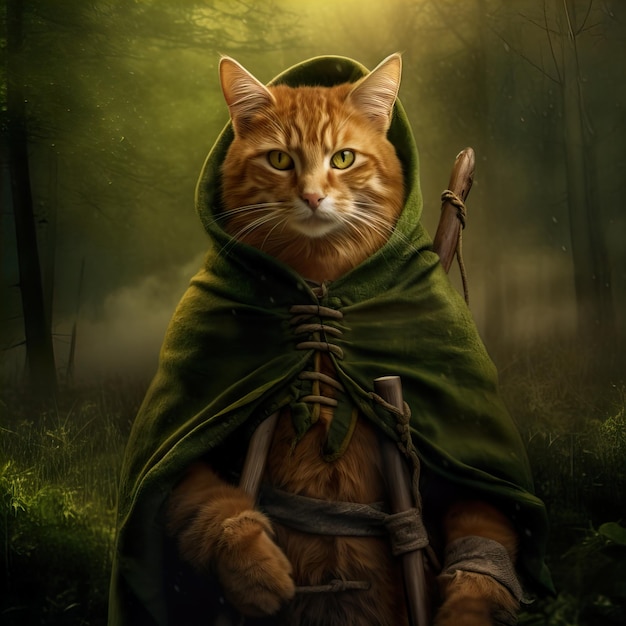 gato fantasiado de Robin Hood
