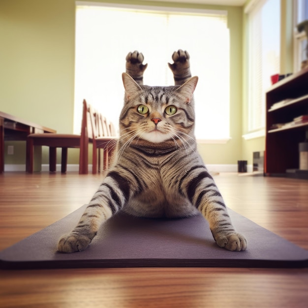 Foto gato fazendo pose de ioga de pilates