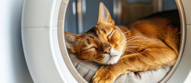 Gato feliz y lindo en una cama acogedora en un hotel especializado en mascotas