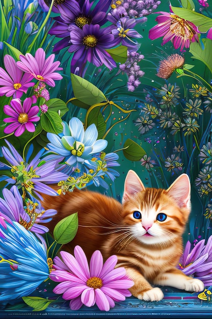 Gato y flores