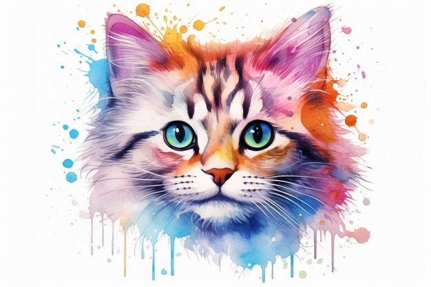 Gato fofo aquarela