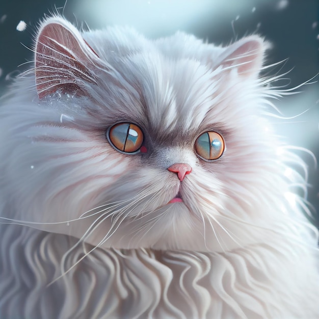 Gato fofo branco realista na neve fundo de inverno IA generativa