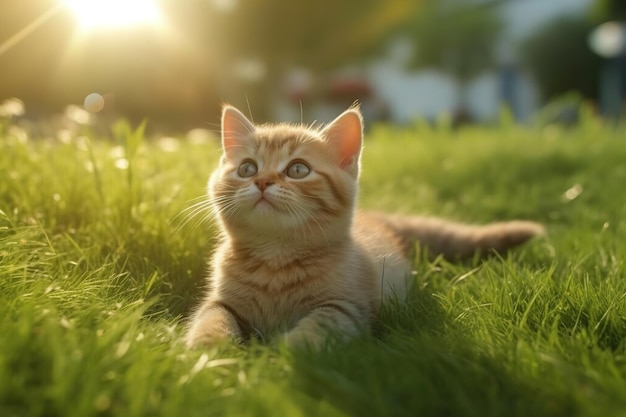 Gato fofo brincalhão na grama