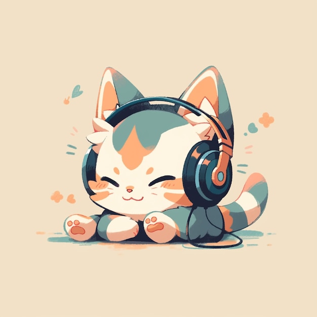 gato fofo com fone de ouvido