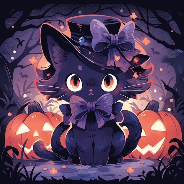 gato fofo com halloween