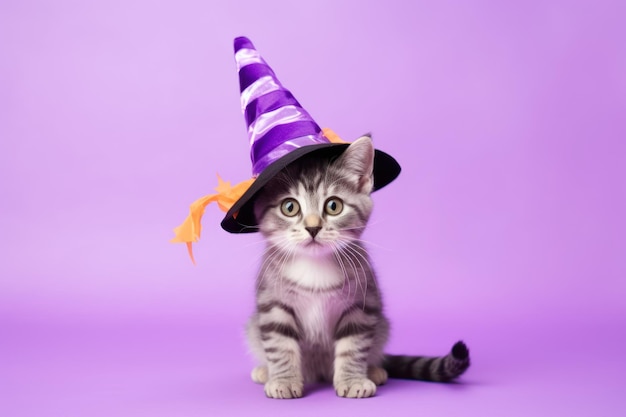 Gato fofo com roupa de festa de Halloween gerada por IA