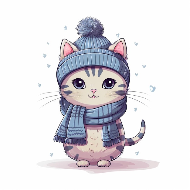 Gato fofo vestido com roupas de inverno