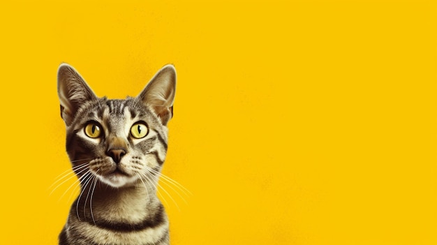 Un gato con un fondo amarillo.