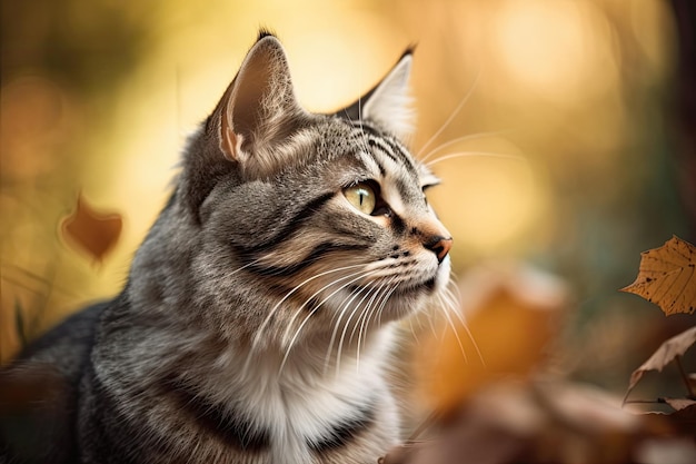 Un gato con un fondo amarillo.