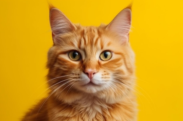 Un gato con un fondo amarillo.