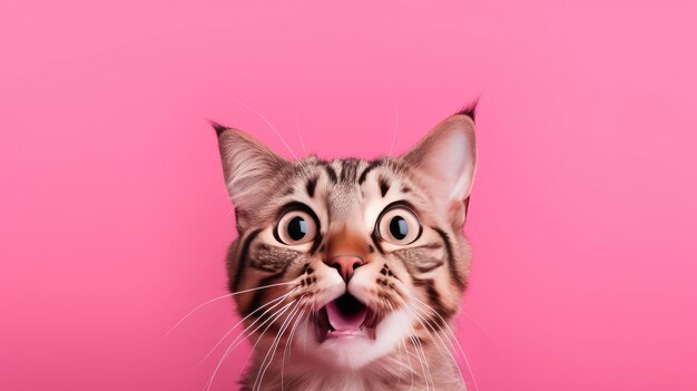 Un gato con fondo rosa que dice 'gato'