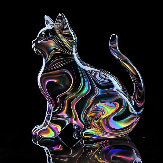 El gato en forma de aceite brillante, el arco iris de color opaco, el arte de fondo de Li, el concepto brillante de Y2K.