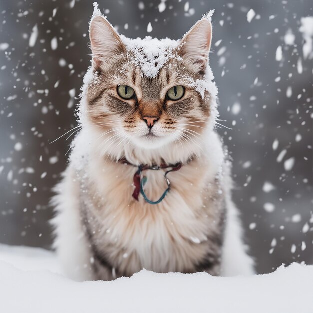 El gato en la fotografía de la nieve