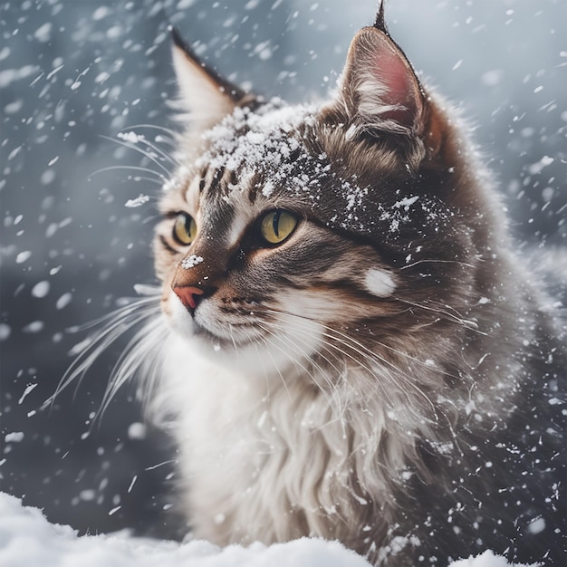 Foto el gato en la fotografía de la nieve