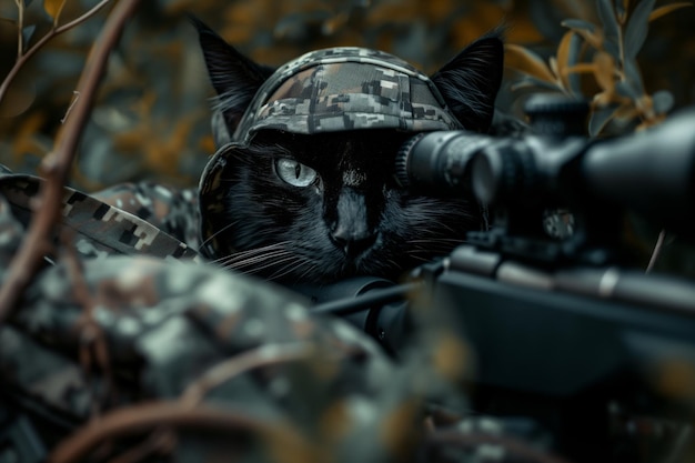 Gato francotirador en camuflaje