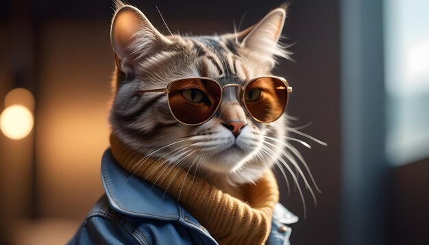 Foto un gato fresco con un atuendo urbano mirando de lado con gafas de sol estudio de iluminación foto injerto 3