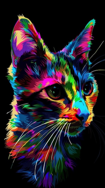 Gato fresco e colorido Cores do arco-íris
