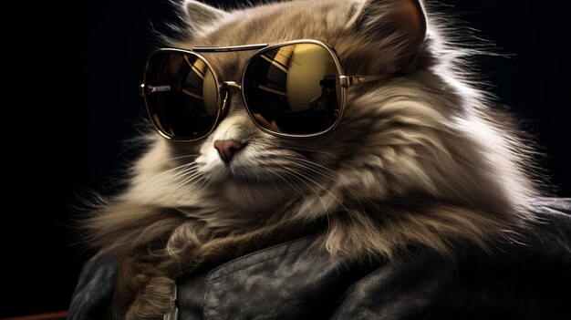 Foto gato fresco un felino elegante con gafas de sol en una chaqueta de cuero